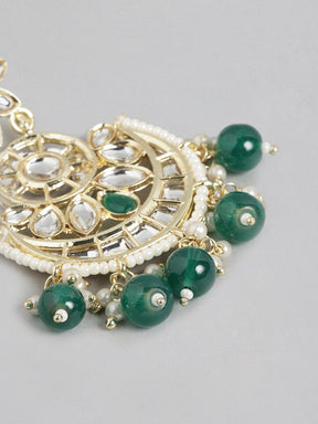 Green Kundan Crescent Shaped Chandbalis Earrings