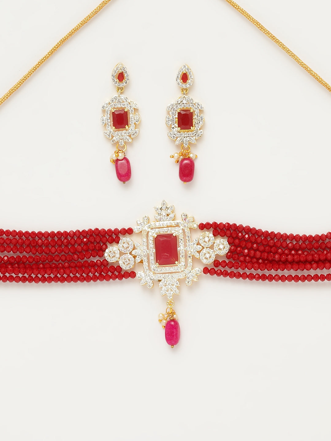 Maroon American Diamond Handcrafted Choker Set