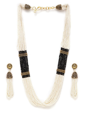 Black & Off-White Antique Gold-Plated Beaded Handcrafted Jewellery Set