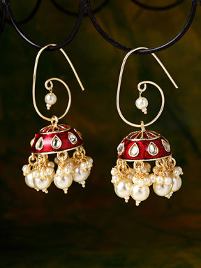 Red Meenakri Dome Shaped Jhumkas