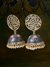 Gray Dome Shaped & Beaded Handcrafted Jhumkas