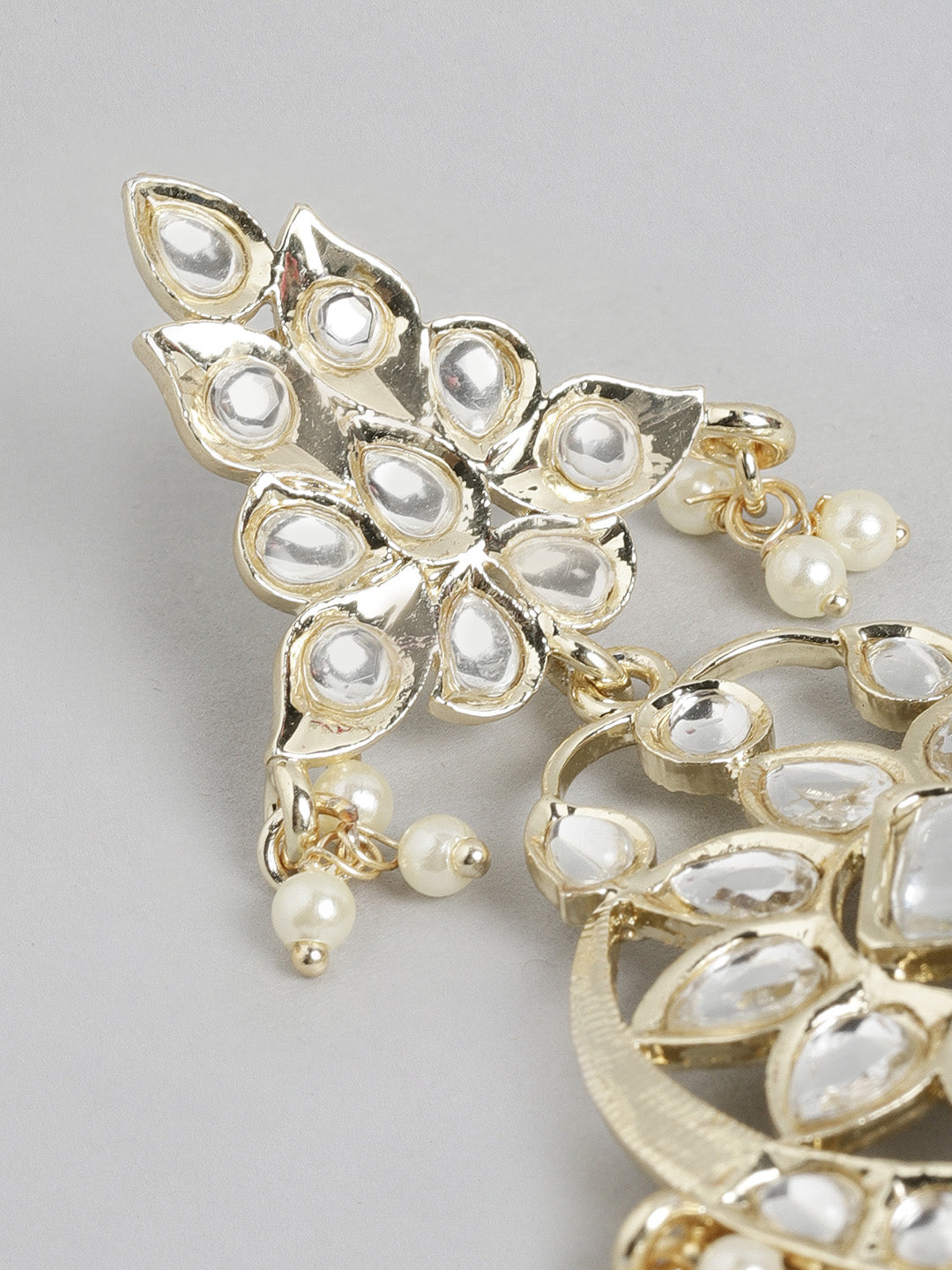 White Kundan Crescent Shaped Chandbalis