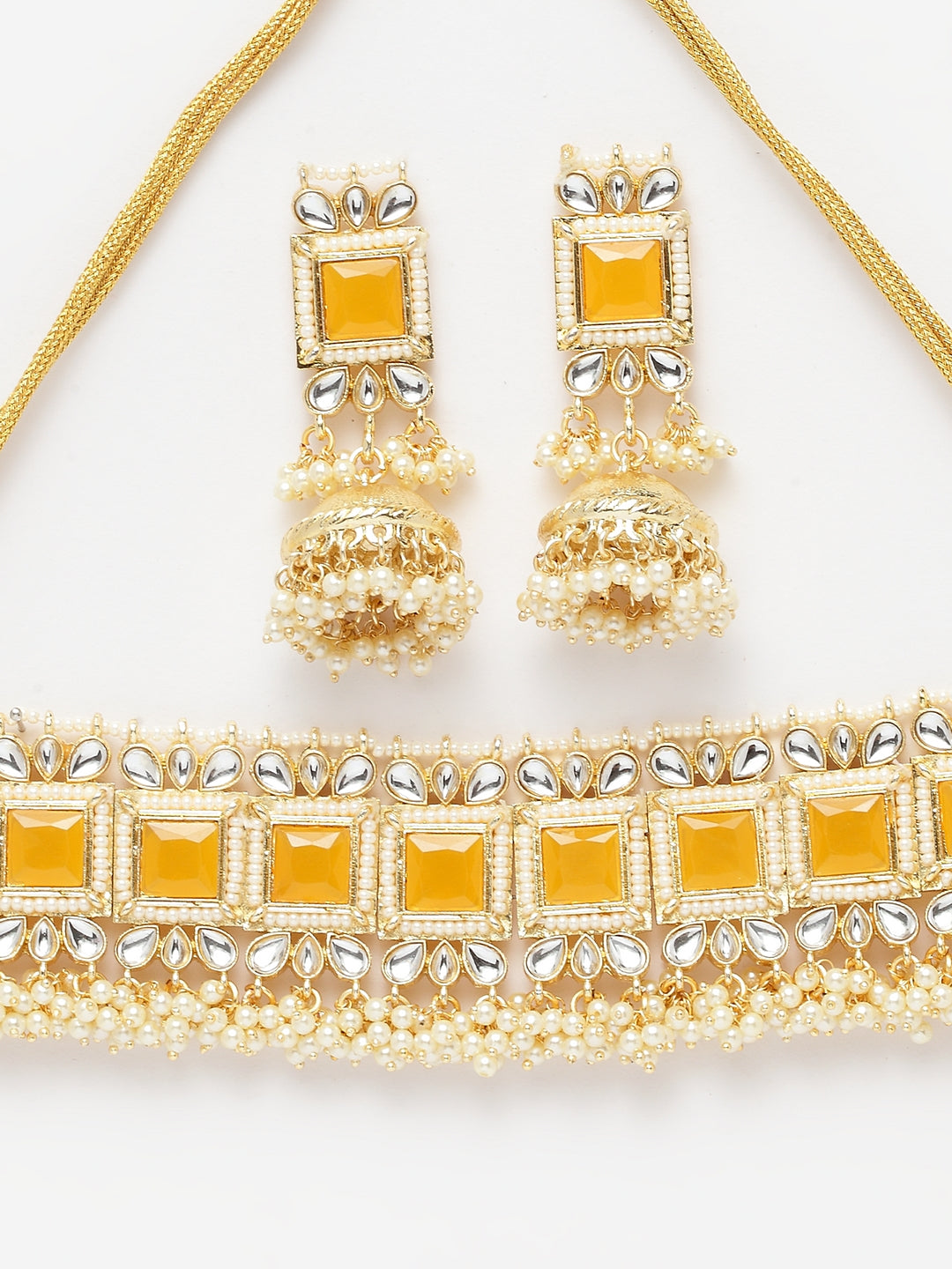 Yellow & Beige Kundan Handcrafted Jewellery Set