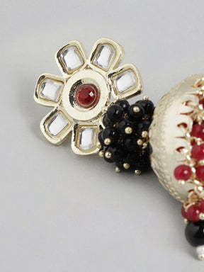 Black & Red Kundan Dome Shaped Jhumkas