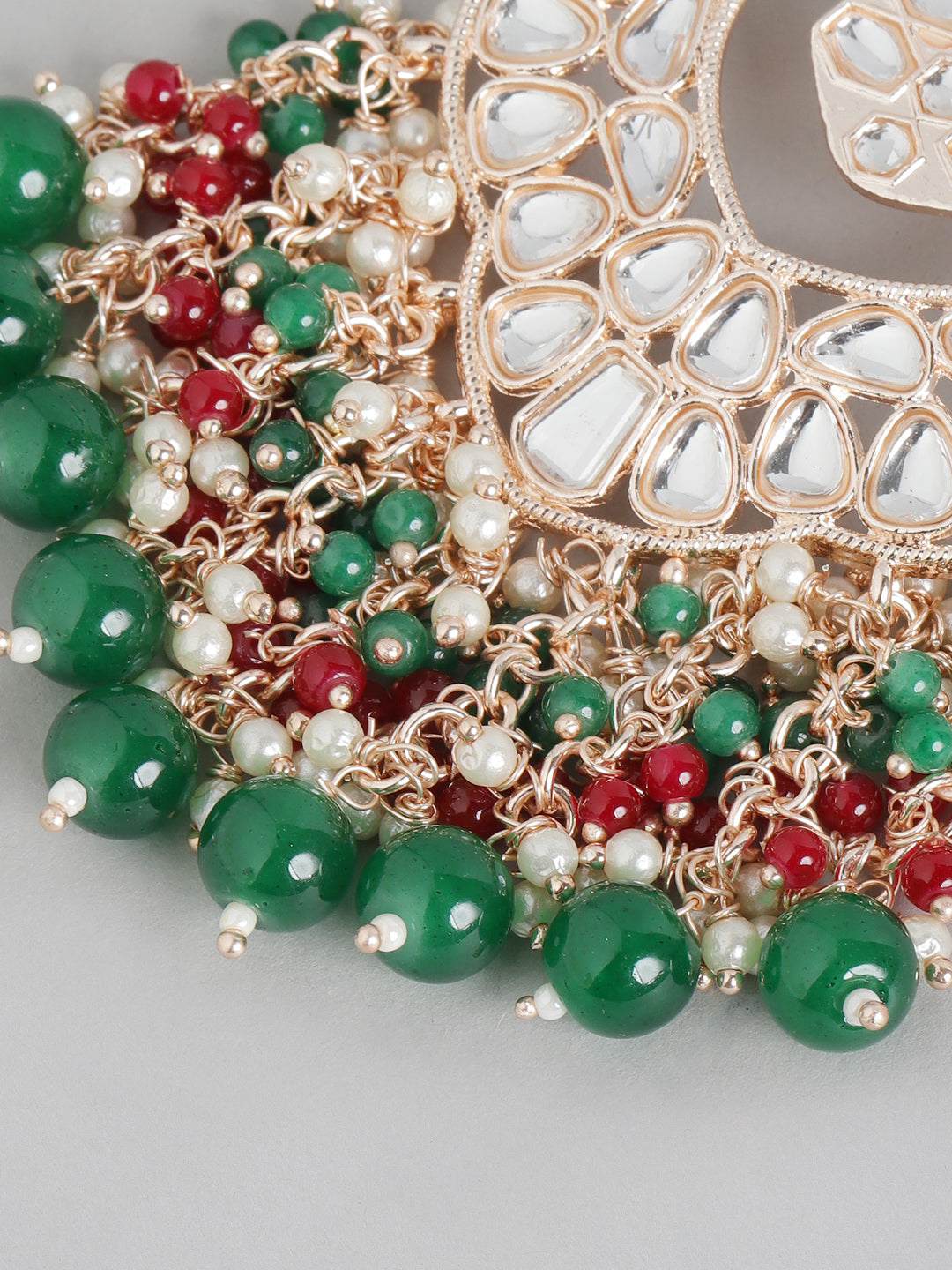 Green & Red Kundan Classic Drop Earrings