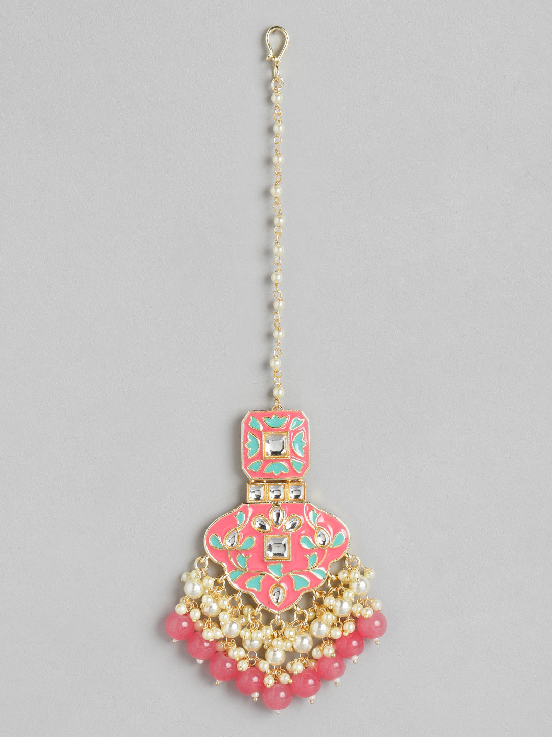 Peach Ethnic Handcrafted Brass Kundan Jewellery Set