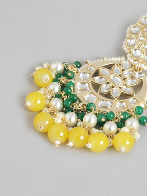 Yellow & Green Kundan Crescent Shaped Chandbalis