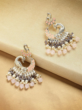 Pink Peacock Shaped Drop Earrings