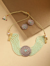 Rose Mint Green CZ Studded Jewellery Set