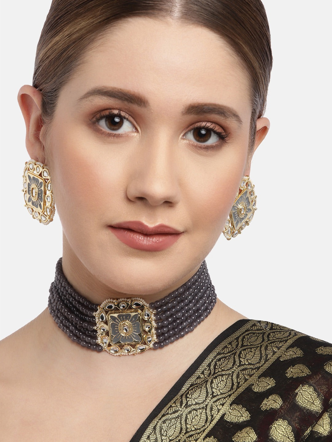 Grey Gold-Plated Jewellery Set