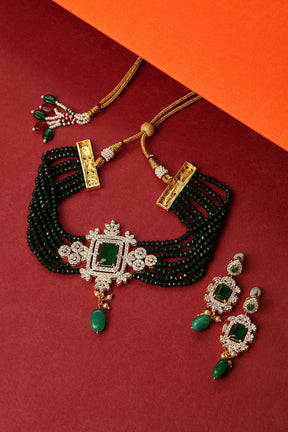 Green American Diamond Studded Handcrafted Jewellery Set