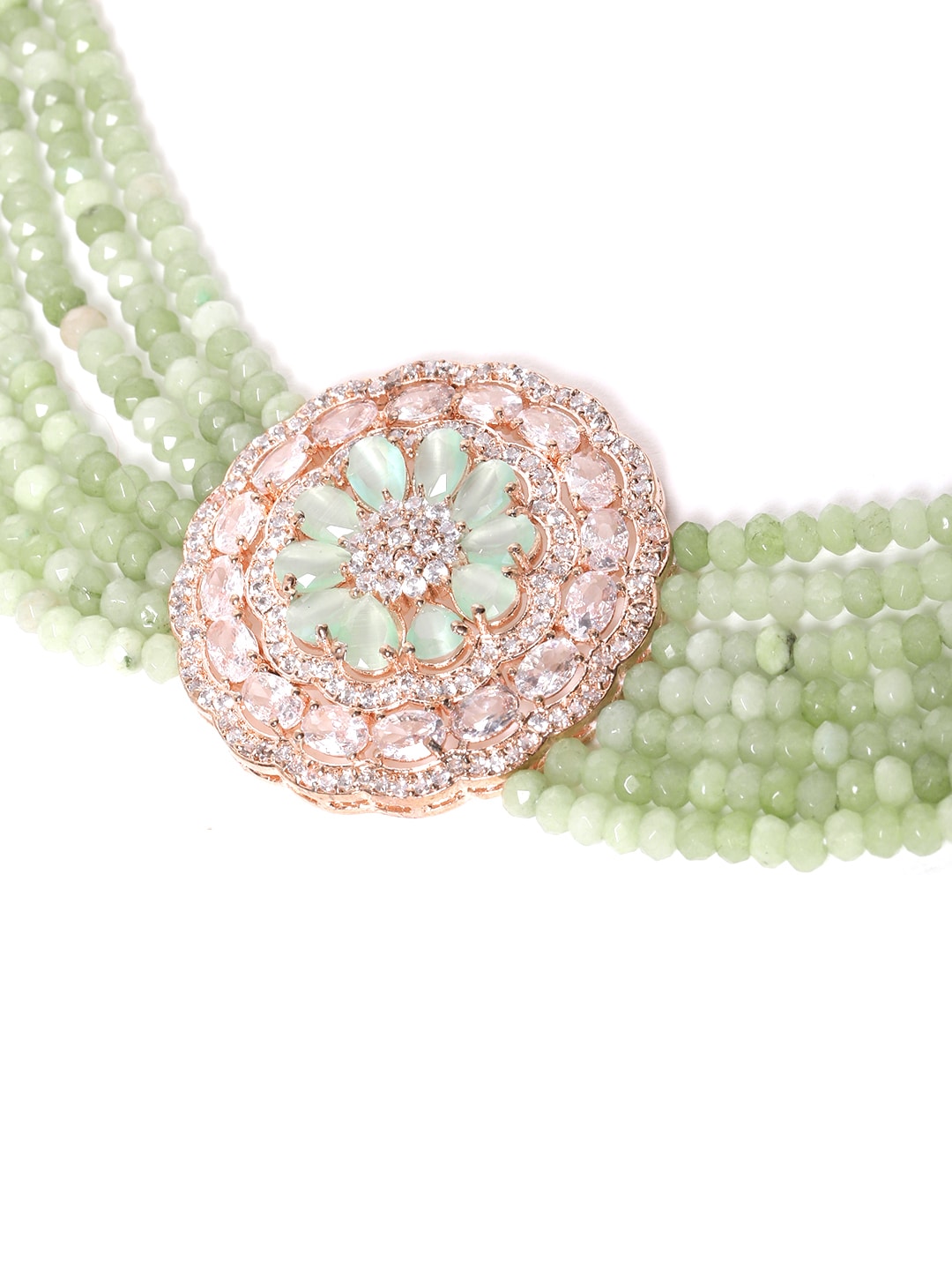 Mint Green Rose CZ-Studded & Beaded Jewellery Set