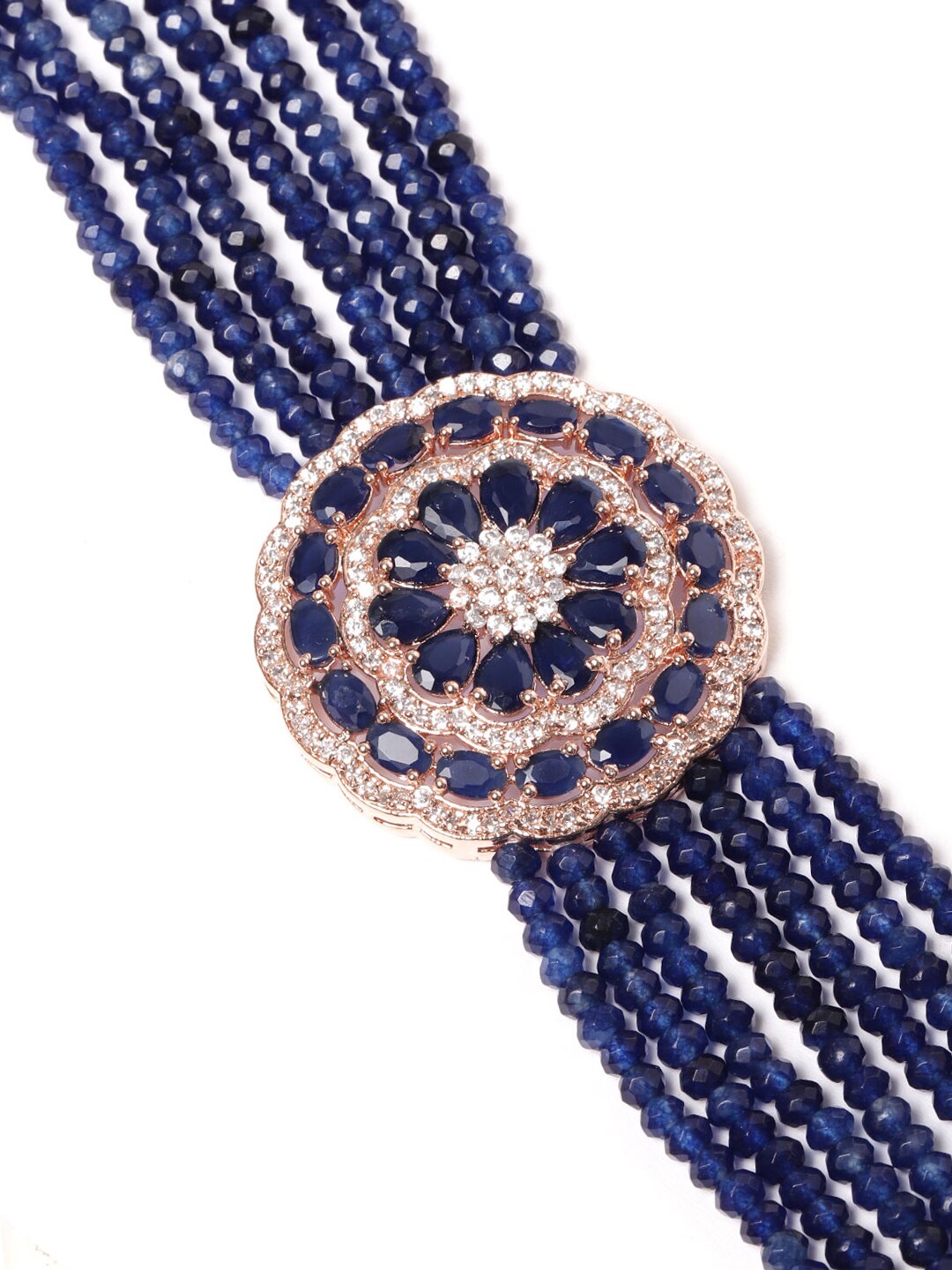 Navy Blue Rose CZ & Beaded Choker Set