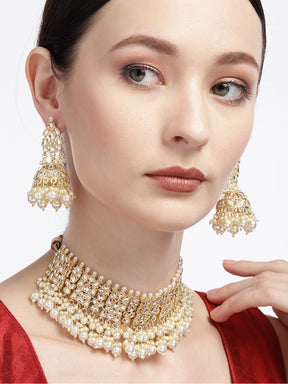 Gold-Plated Kundan-Studded & Beaded Jewellery Set