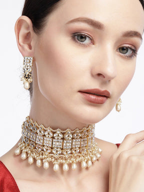 Gold-Plated Kundan-Studded & Beaded Jewellery Set