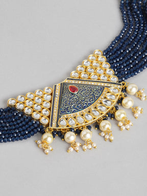 Navy BlueKundan & Beaded Enamelled Jewellery Set