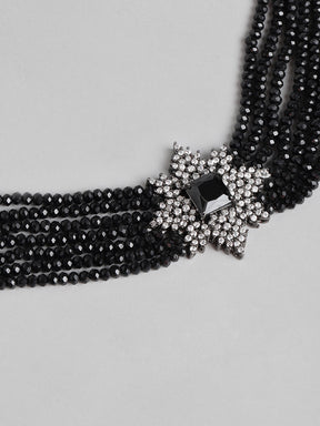 Black American Diamond Beaded Choker Set