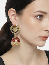 Red Gold-Plated  Kundan Jhumkas