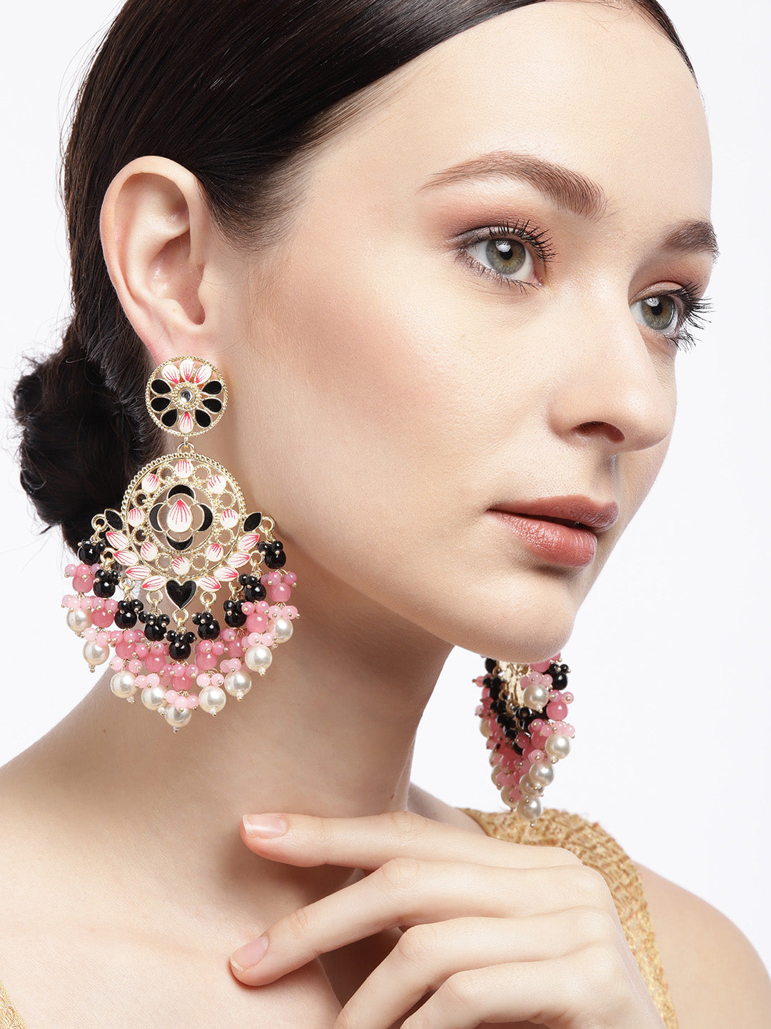 Pink Handcrafted Beaded Classic Drop Earrings