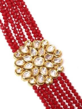 Pink Gold-Plated Kundan Studded & Beaded Jewellery Set