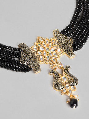 Black Kundan Studded & Beaded Choker Set