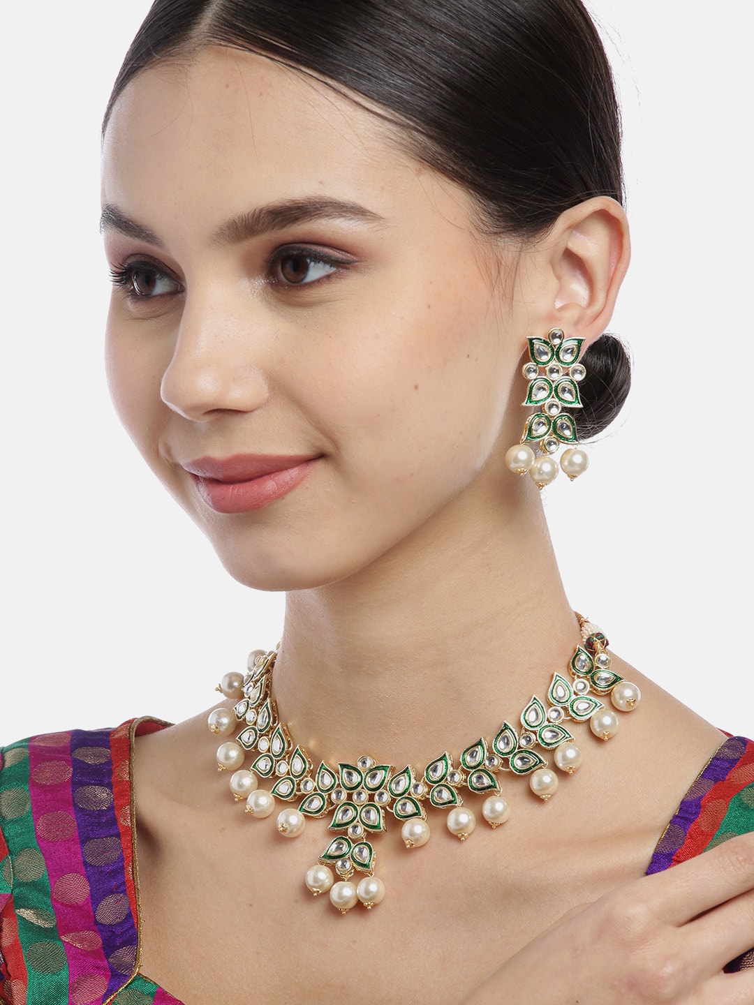 Green Kundan-Studded Meenakari Jewellery Set