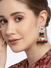 Black & Red Kundan Dome Shaped Jhumkas