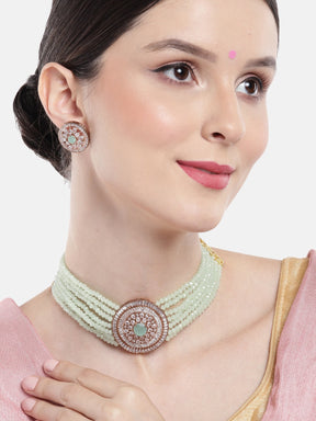 Rose Mint Green CZ Studded Jewellery Set