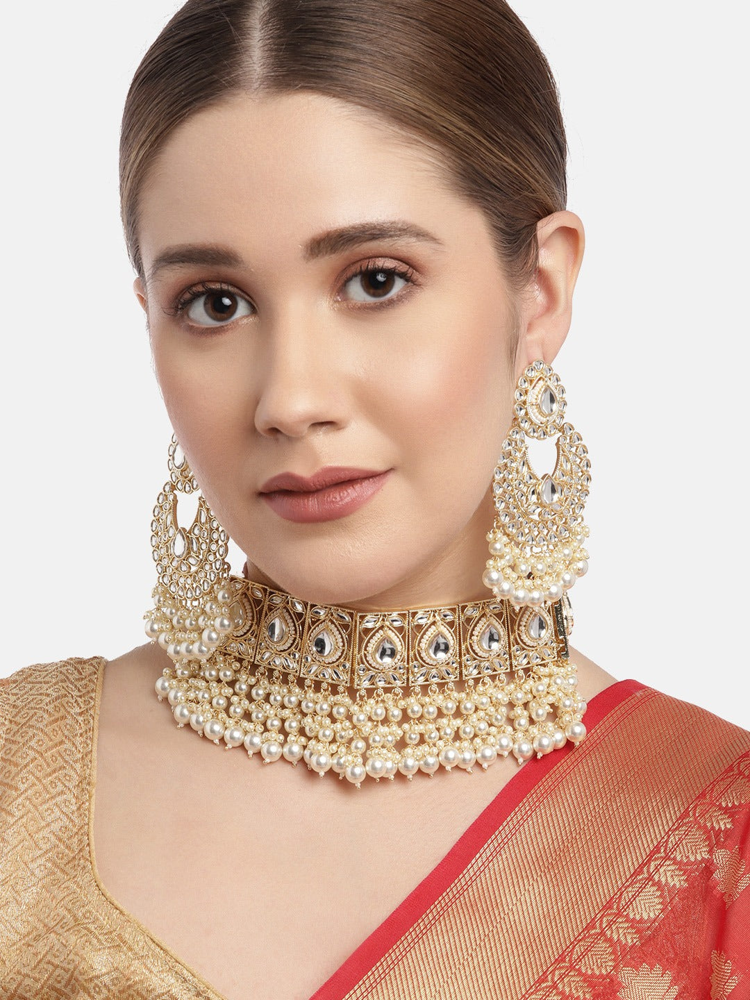 White Gold-Plated Kundan Jewellery Set