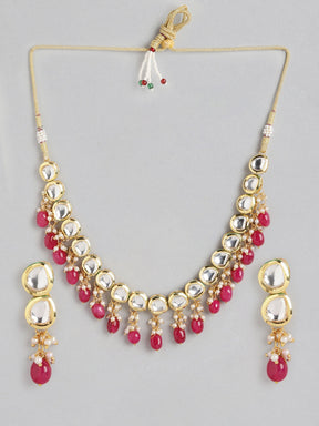 Gold Plated Maroon Kundan Ethnic Jewellery Set