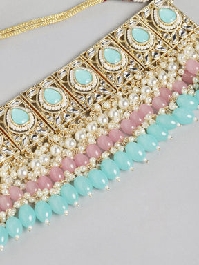 Turquoise Blue & Gold-Plated Kundan Jewellery Set