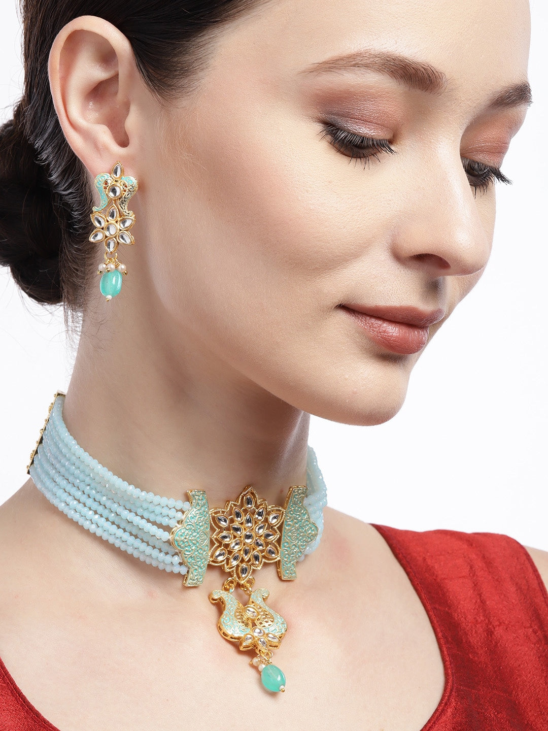 Blue Kundan & Beaded Choker Set