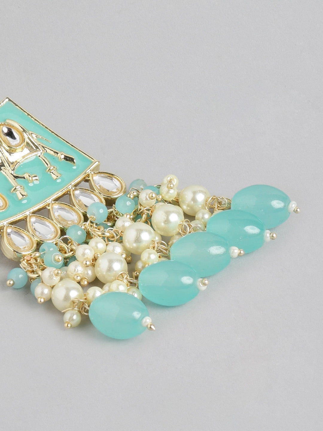 Turquoise Blue & Gold-Plated Dome Shaped Drop Earrings