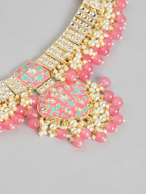 Peach Ethnic Handcrafted Brass Kundan Jewellery Set