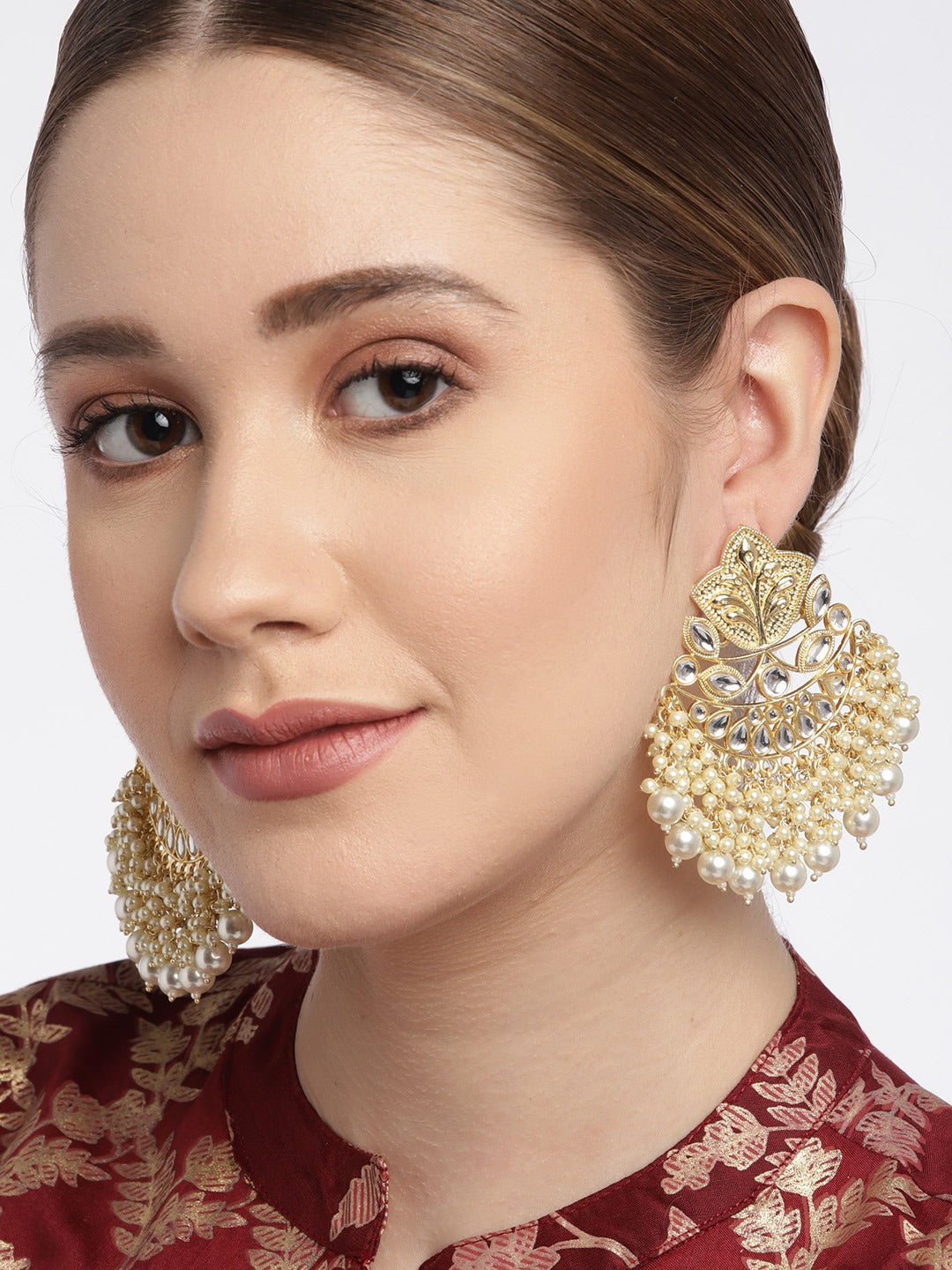 White Kundan Classic Drop Earrings