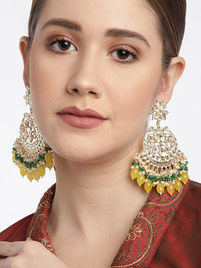 Yellow & Green Kundan Crescent Shaped Chandbalis