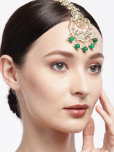 Green & Off-White Gold-Plated Kundan Studded Handcrafted Maang Tika