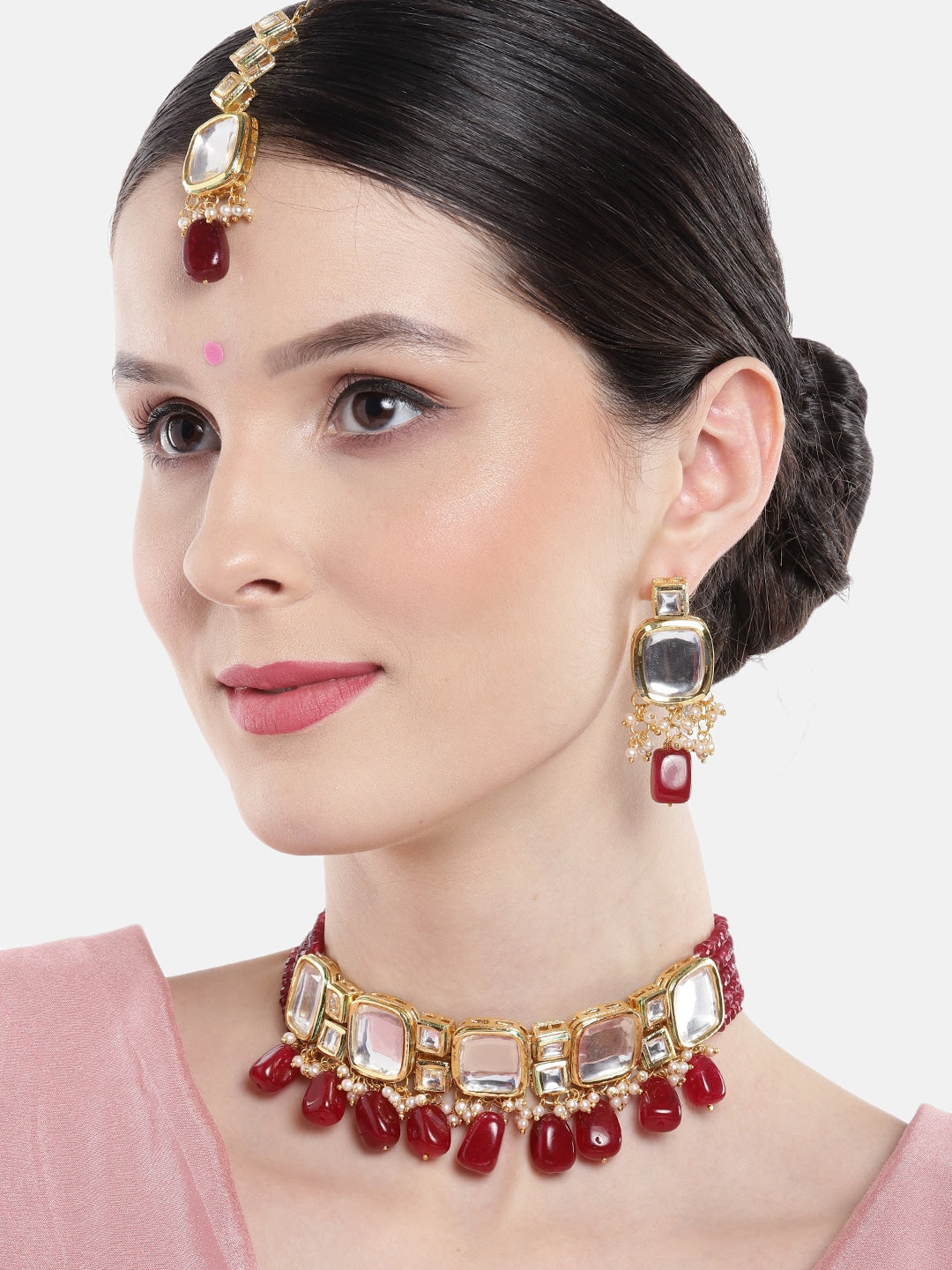 Red Kundan Studded Choker Jewellery Set