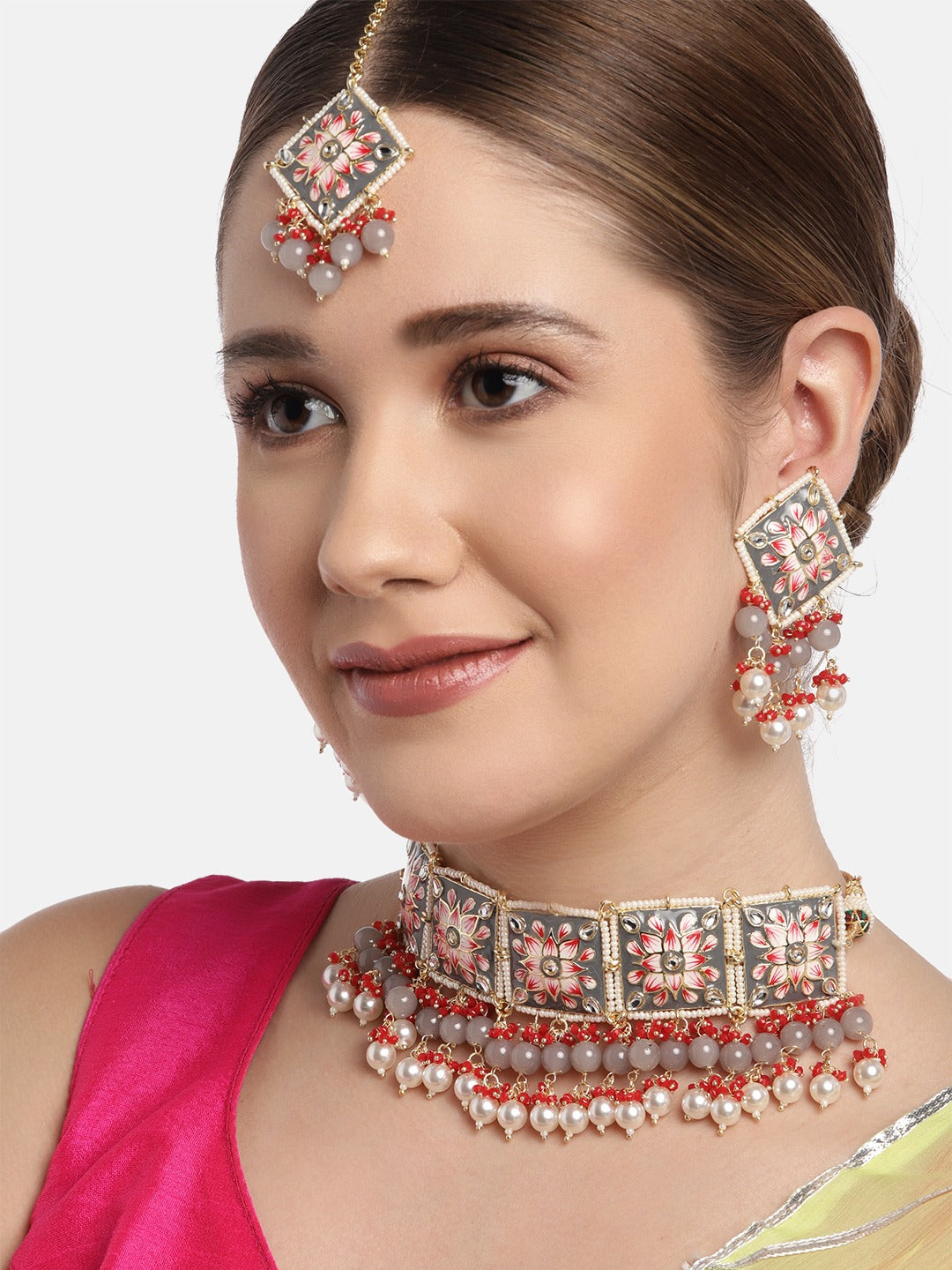 Meeankari Handpainted Kundan Choker Set