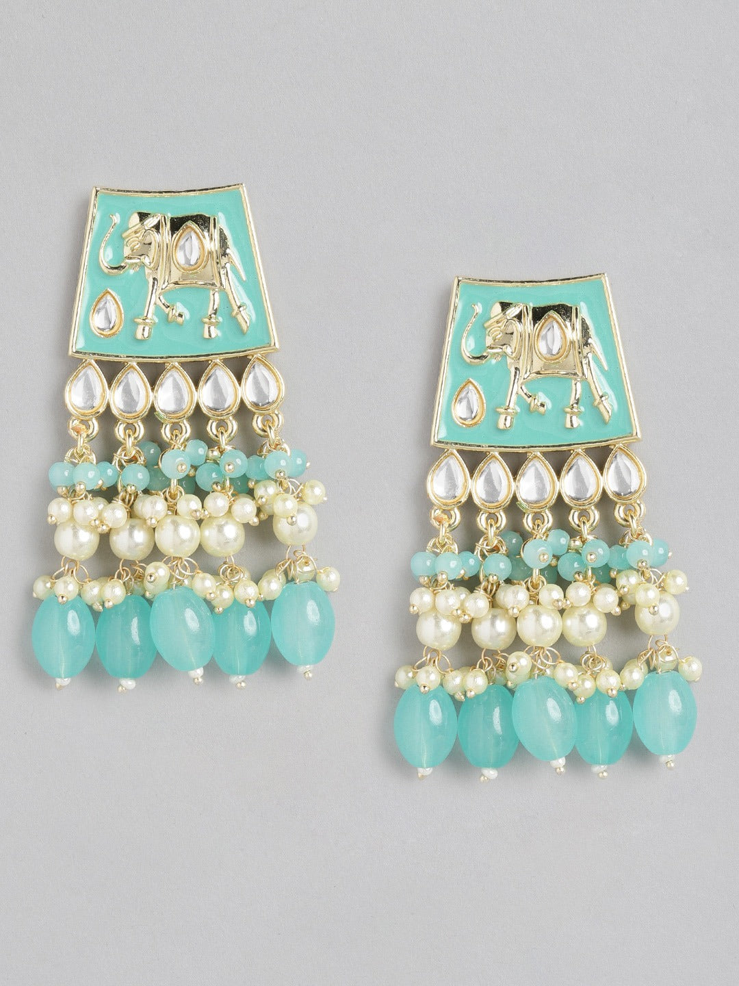 Turquoise Blue & Gold-Plated Dome Shaped Drop Earrings