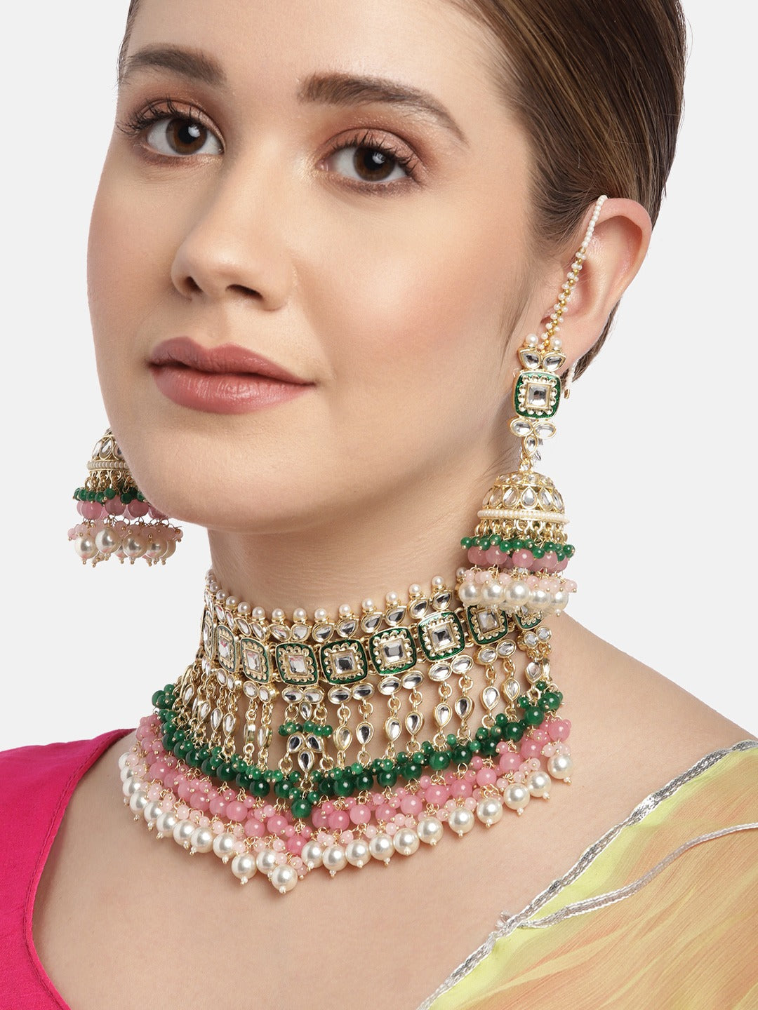 Green Handcrafted Kundan Bridal Choker Set