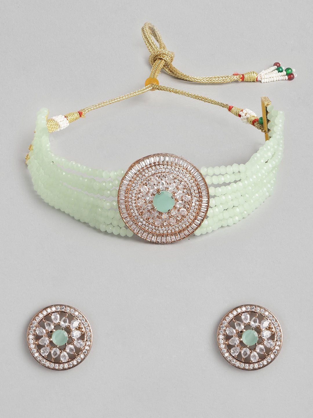 Rose Mint Green CZ Studded Jewellery Set