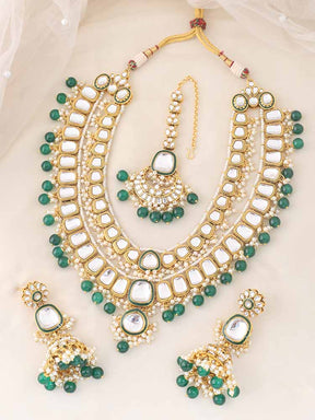 MELANIBORSA DOUBLE LAYER KUNDAN NECKLACE SET WITH MAANGTIKA