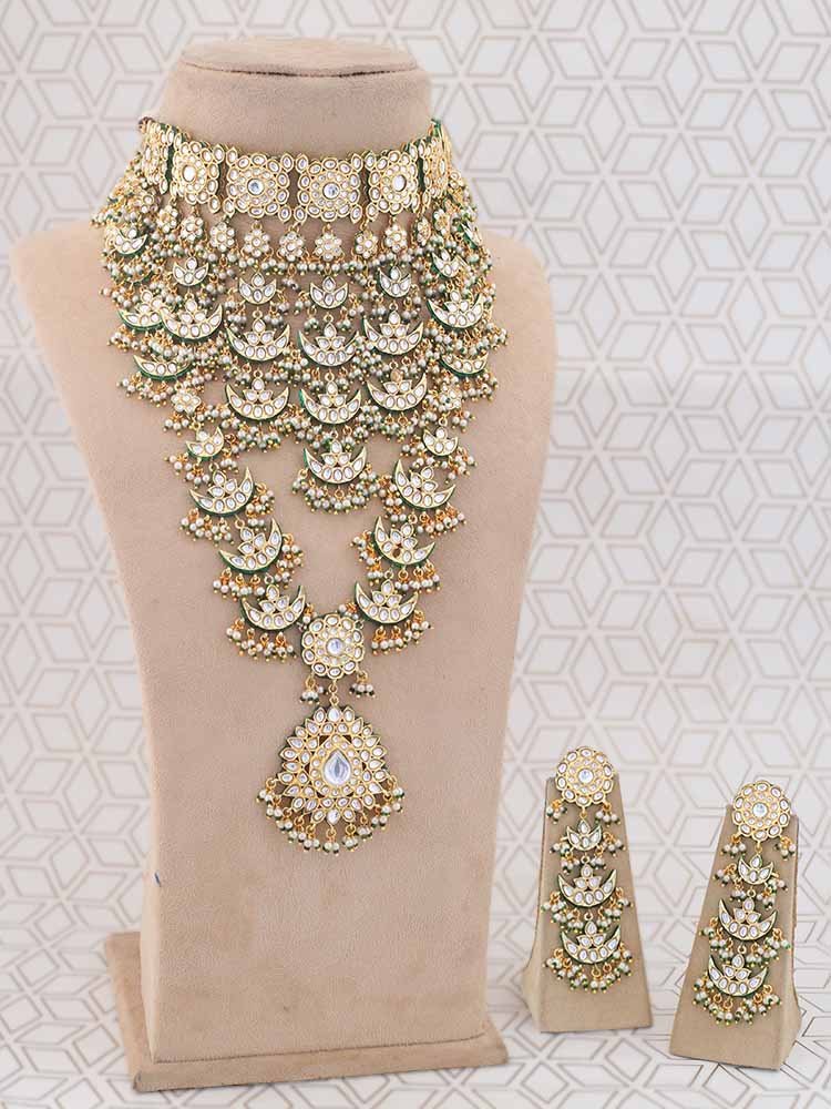 EMERALD KANAKI KUNDAN BRIDAL JEWELLERY SET