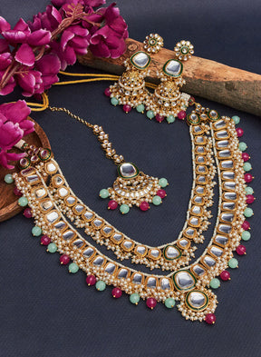 MELANIBORSA DOUBLE LAYER KUNDAN NECKLACE SET WITH MAANGTIKA