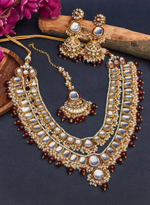 MELANIBORSA DOUBLE LAYER KUNDAN NECKLACE SET WITH MAANGTIKA