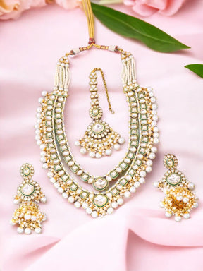 MELANIBORSA DOUBLE LAYER KUNDAN NECKLACE SET WITH MAANGTIKA