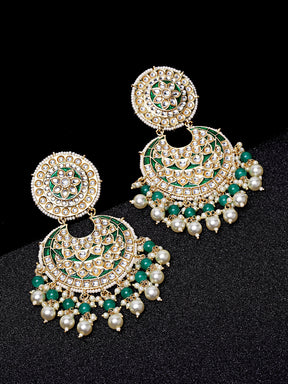 Green Kundan Studded & Beaded Handcrafted Earrings