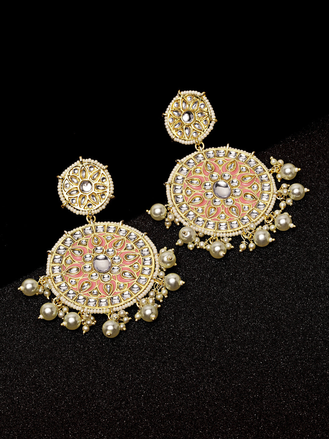 Pink Kundan & Beaded Handcrafted Classic Drop Earrings