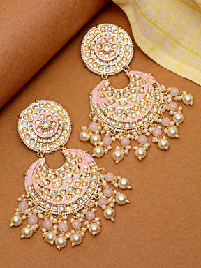 Pink Kundan & Beaded Handcrafted Drop Earrings